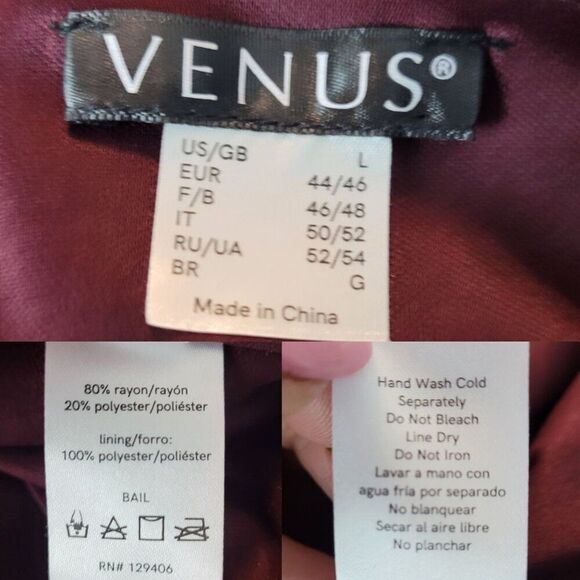 Venus Bohemian Floral High Low Cold Shoulder‎ Dress L Ox Blood Velvet Burnout - Picture 3 of 11